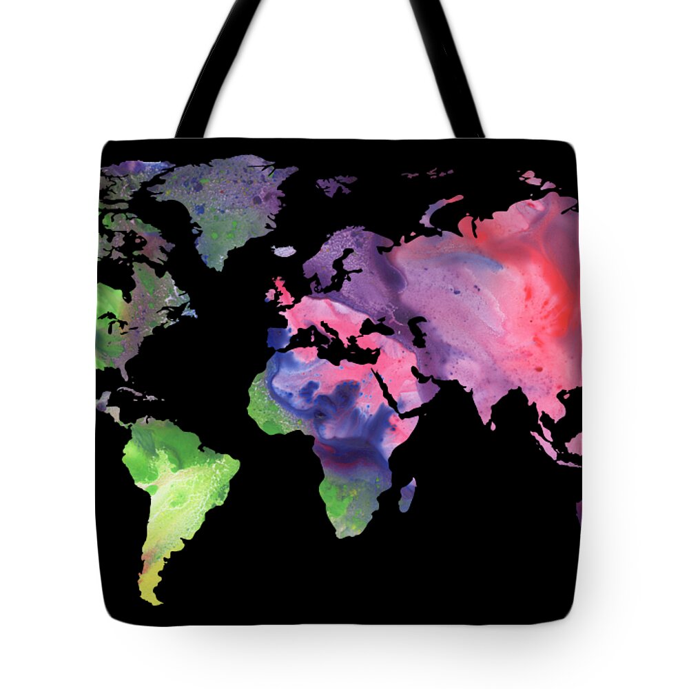 Green Tote Bag featuring the painting Watercolor Silhouette World Map Colorful PNG X by Irina Sztukowski