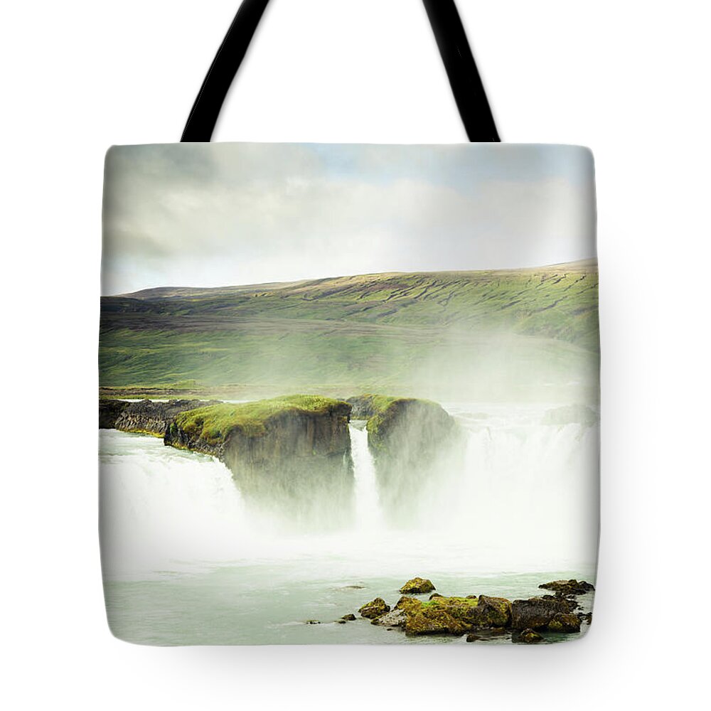 Scenics Tote Bag featuring the photograph Waterfall Godafoss Iceland by Mlenny