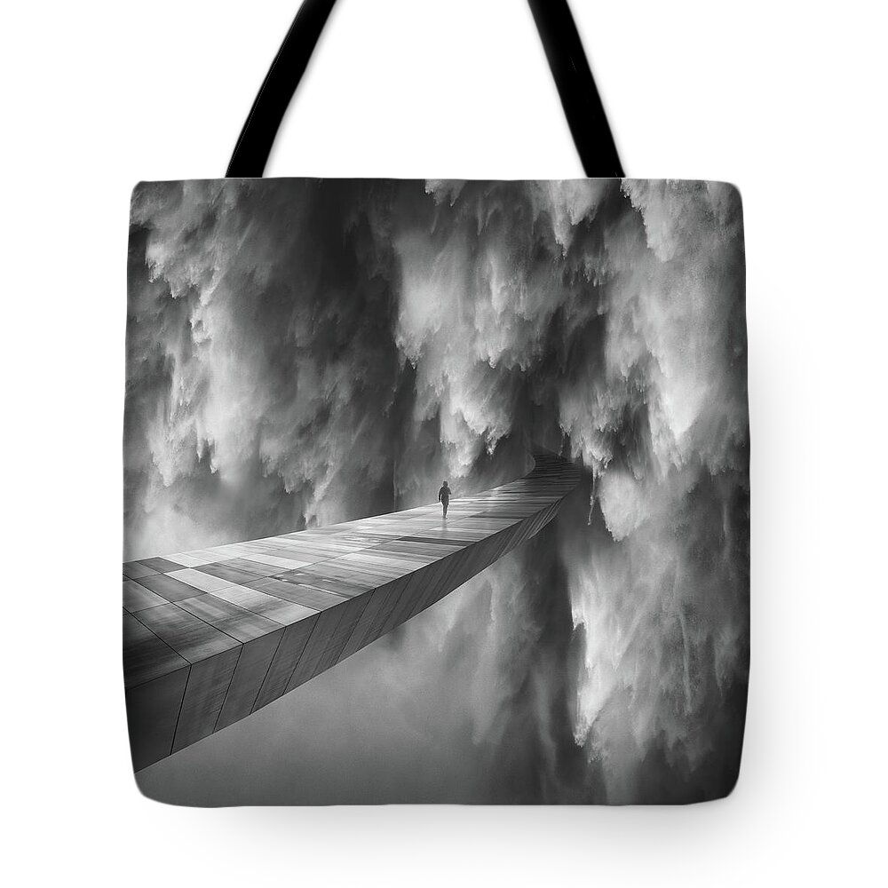 Dark Tote Bag featuring the digital art Waterfall by Zoltan Toth