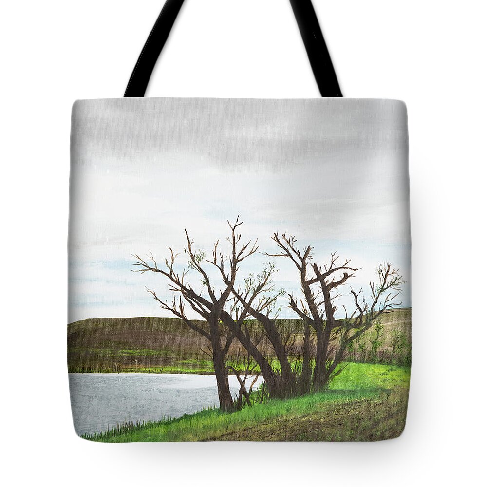 Trees Tote Bag featuring the painting Watering Hole by Gabrielle Munoz
