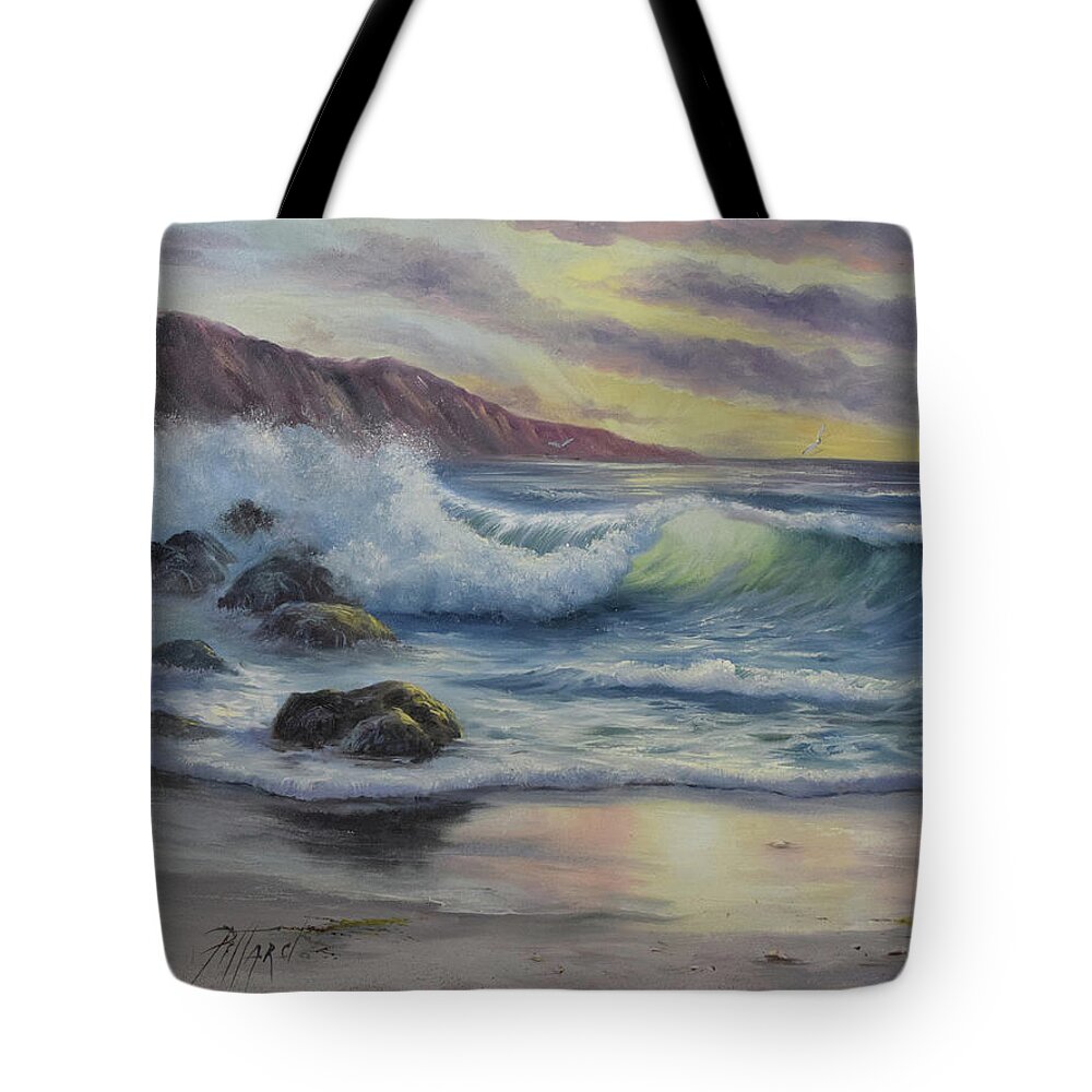 Sea Tote Bag featuring the painting Seacoast Sunrise by Lynne Pittard