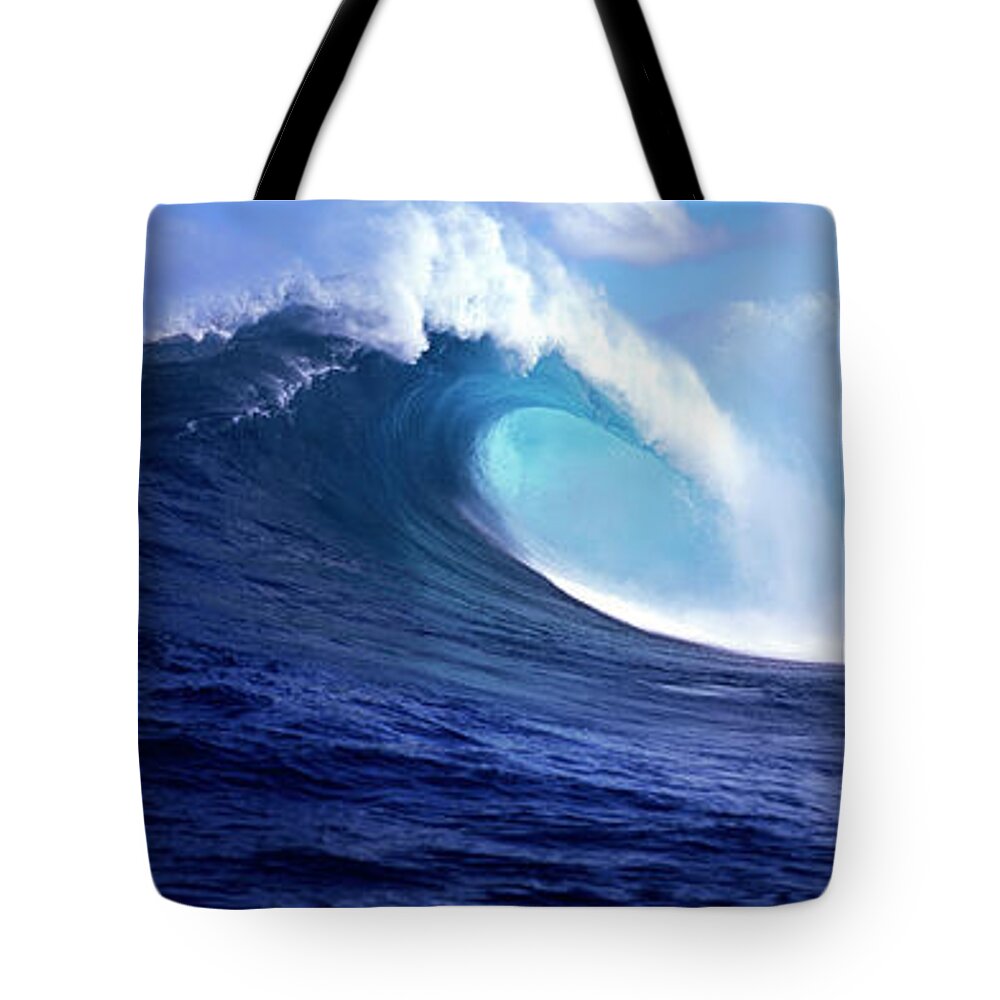 Photography Tote Bag featuring the photograph Waves Splashing In The Sea, Maui by Panoramic Images