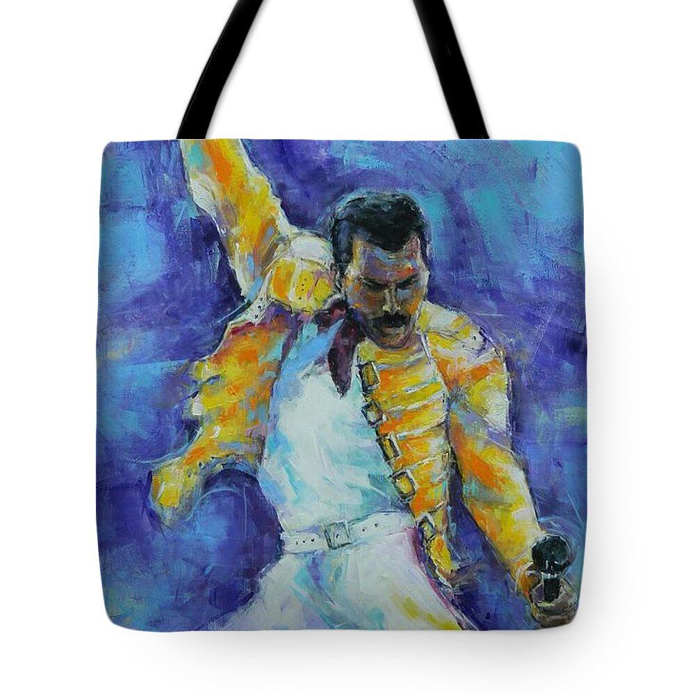 Freddie Tote Bag featuring the painting We Are The Champions by Dan Campbell