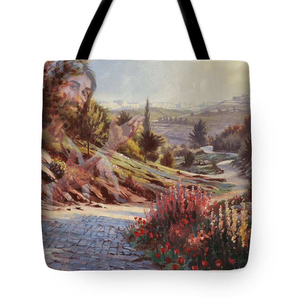 Jesus Tote Bag featuring the painting We Will Walk in His Paths 2 by Graham Braddock