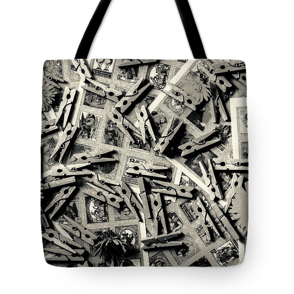 Black And White Tote Bag featuring the photograph Weathered peggery by Jorgo Photography