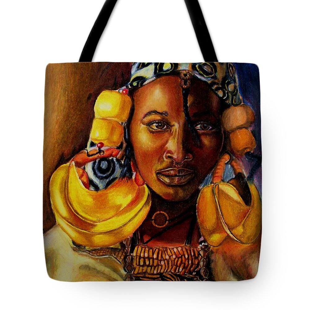 West Africa Tote Bag featuring the drawing West African Girl Of Promise by James Dunbar
