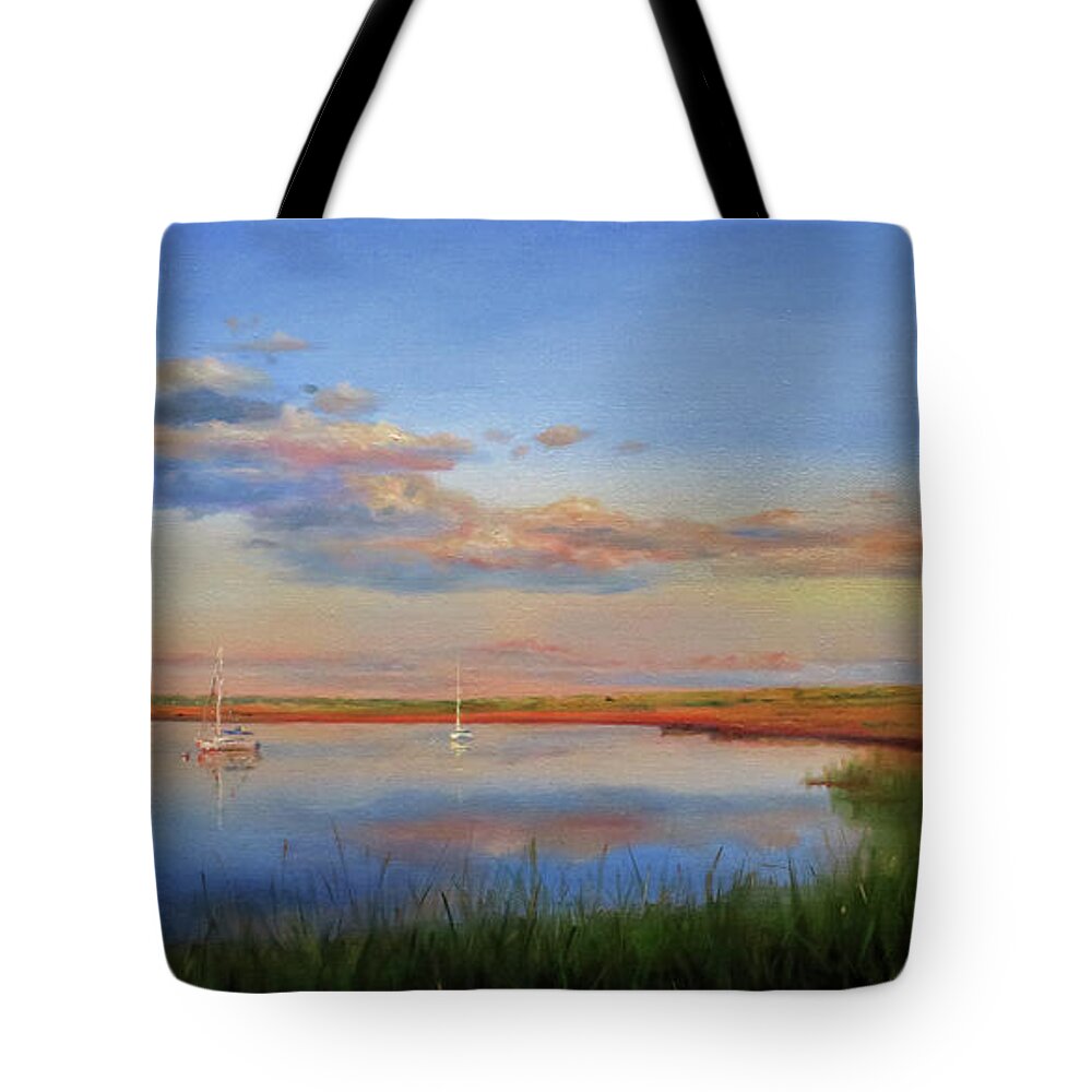 Cape Cod Tote Bag featuring the painting West Bay Landing, Osterville by Jonathan Gladding