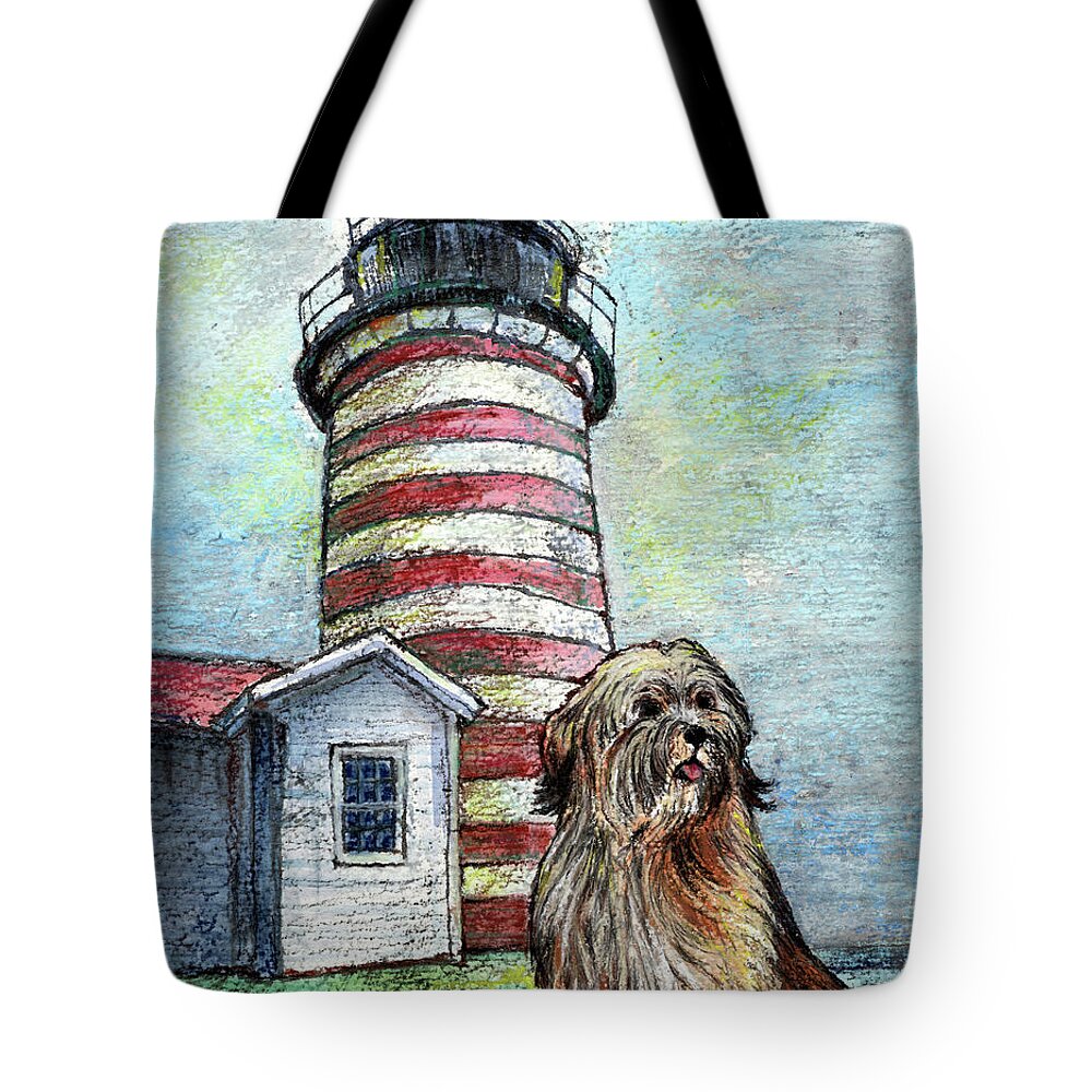 West Quoddy Head Tote Bag featuring the mixed media West Quoddy Head by AnneMarie Welsh