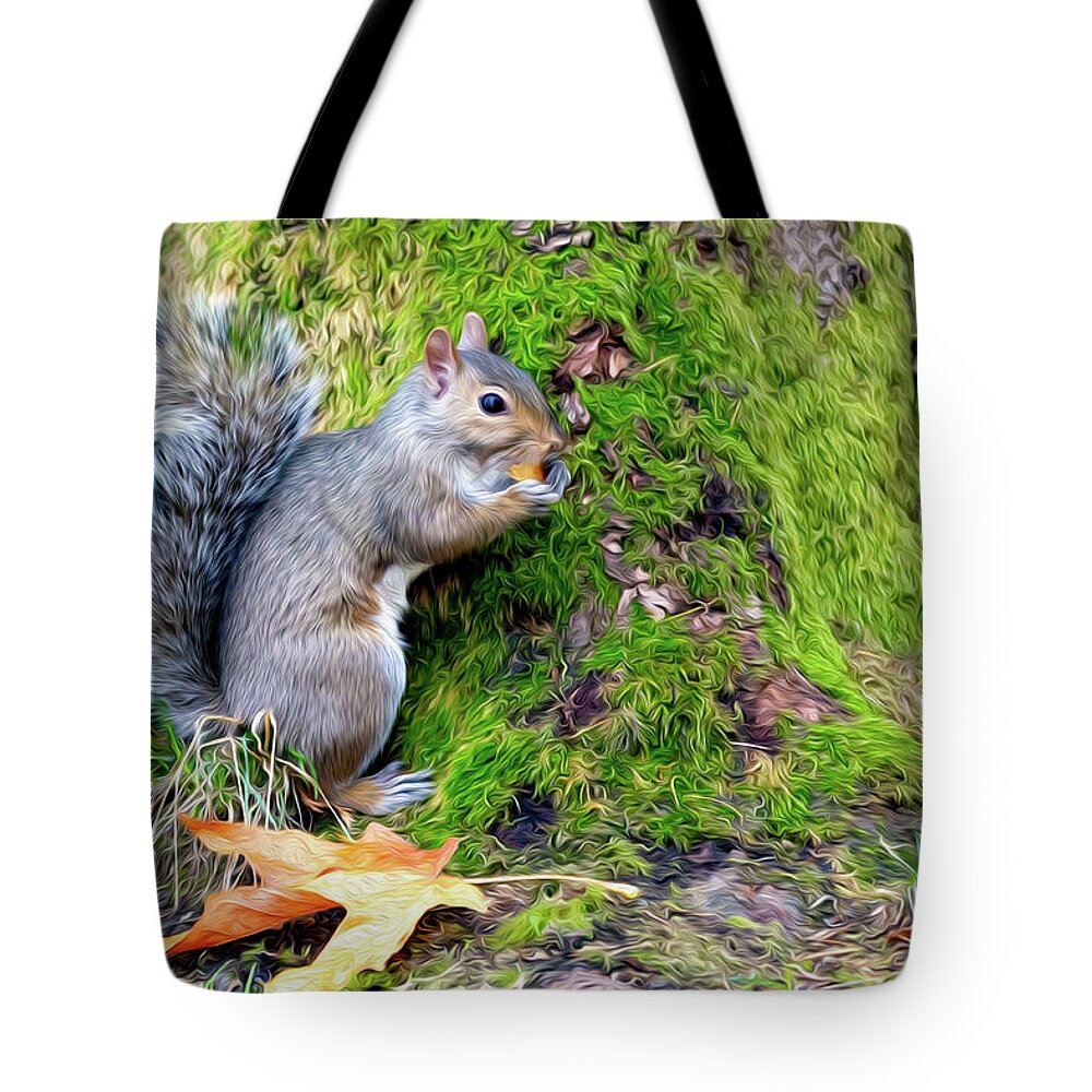 Western Grey Squirrel Vancouver British Columbia Canada Nature Tote Bag featuring the digital art Western Grey Squirrel by Birdly Canada
