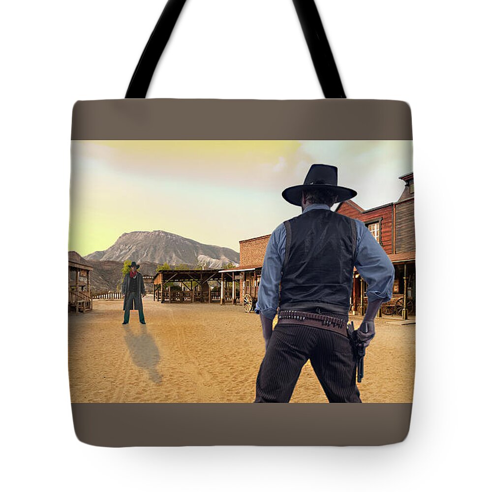 2d Tote Bag featuring the photograph Western Gunfight by Brian Wallace