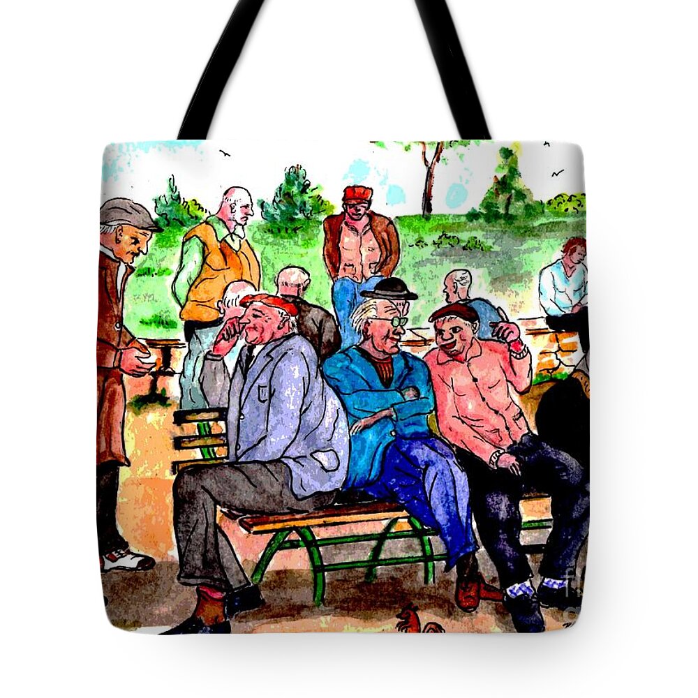 1940s Tote Bag featuring the painting When Park Benches Were Filled With People by Philip And Robbie Bracco