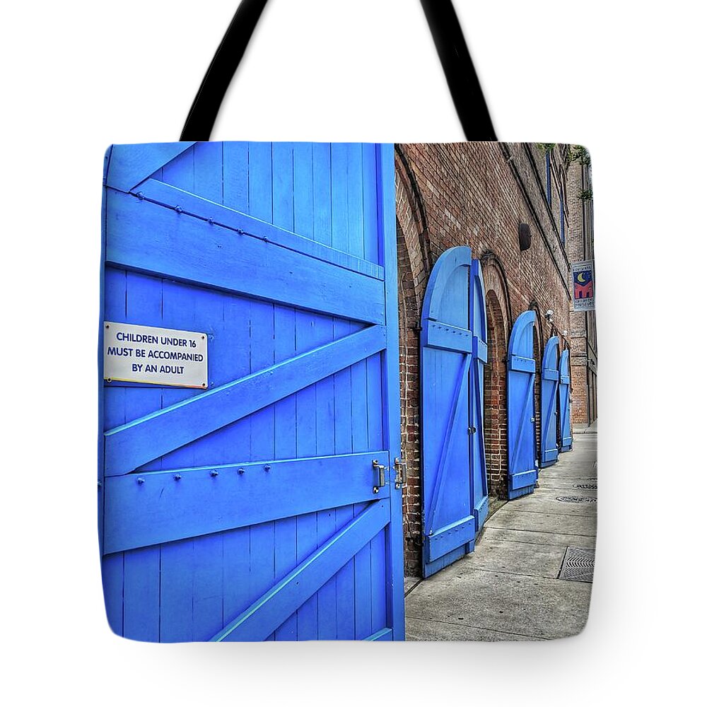 Photograph Tote Bag featuring the photograph Which Blue Door by Portia Olaughlin