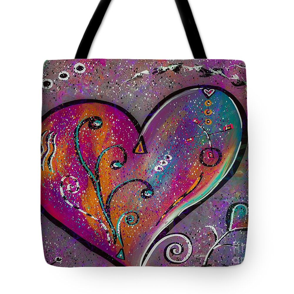 Whimsical Heart Tote Bag featuring the digital art Whimsical Hearts Colorful Digital Painting by Laurie's Intuitive