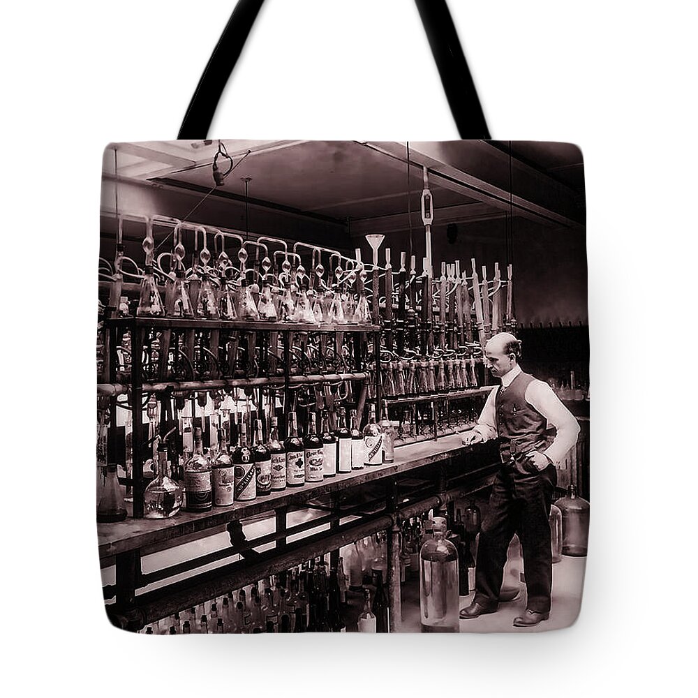 Old Tote Bag featuring the photograph Whiskey Test Lab 1914 by Doc Braham