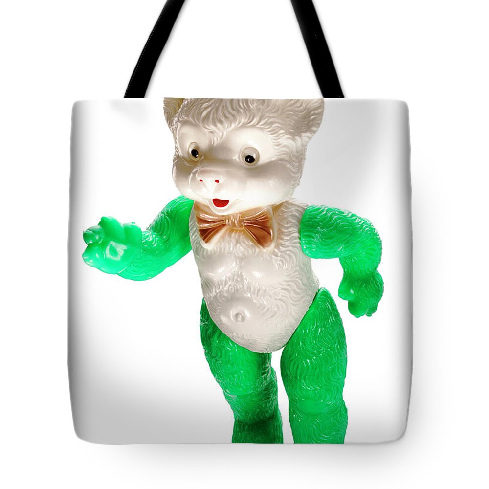 Accessories Tote Bag featuring the drawing White and Green Teddy Bear Wearing Bowtie by CSA Images