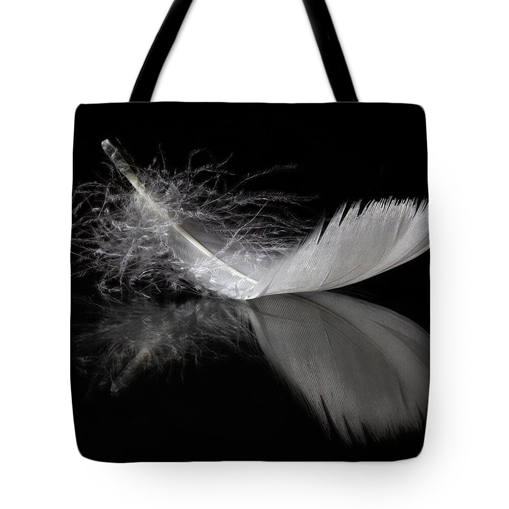 Feather Tote Bag featuring the photograph White Feather Reflection by Tom Mc Nemar