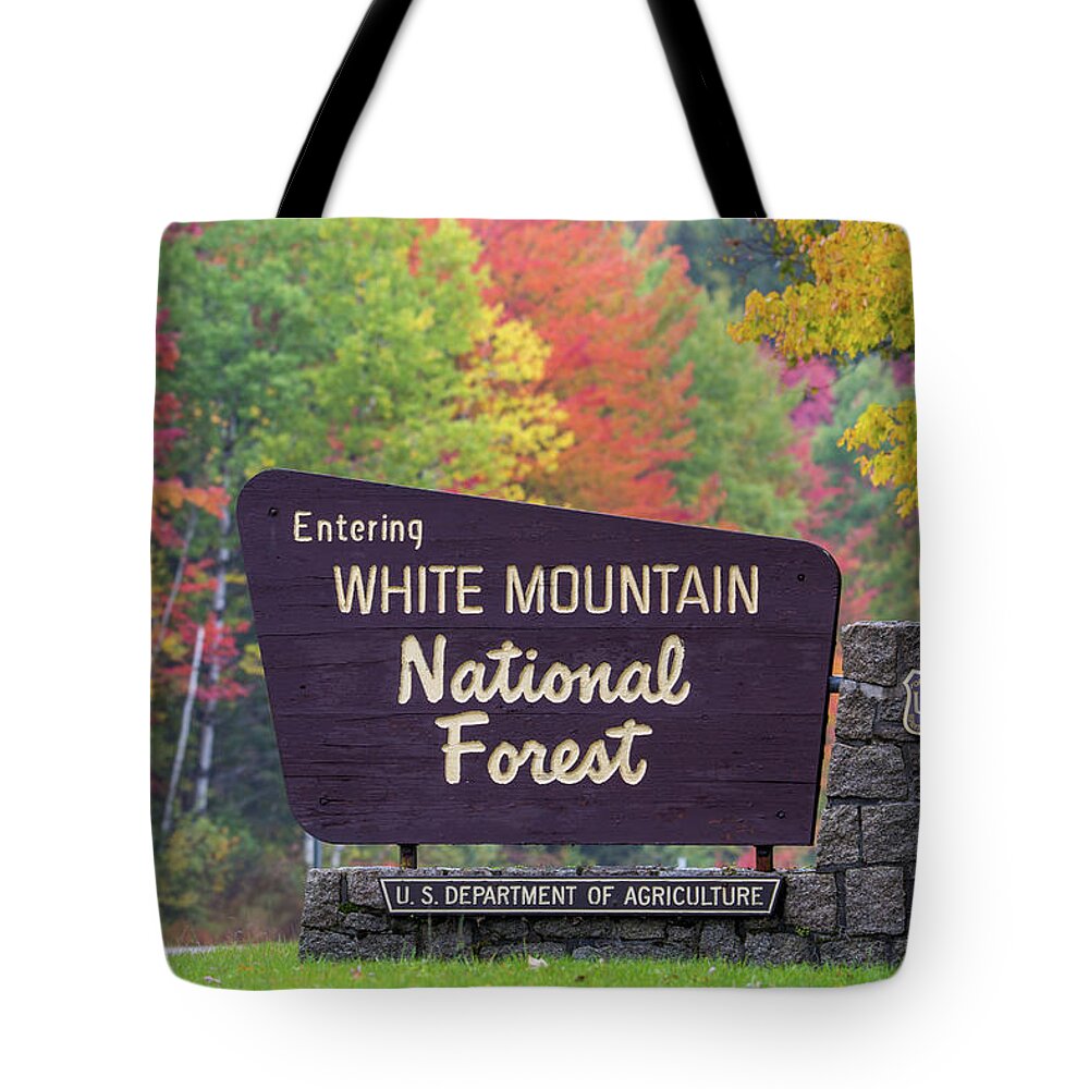 Sign Tote Bag featuring the photograph White Mountain National Forest by White Mountain Images
