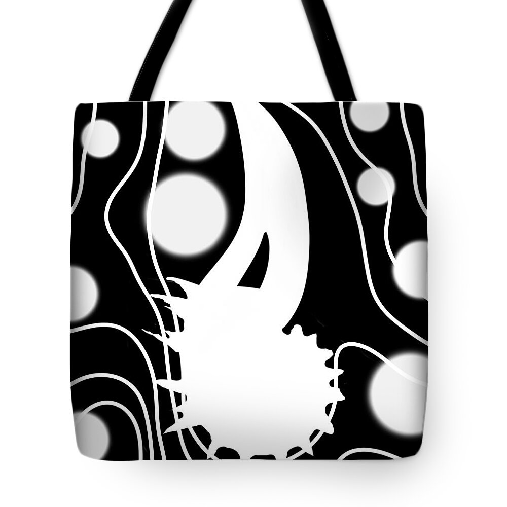 Modern Abstract Tote Bag featuring the digital art White on Black Lost Tail by Joan Stratton