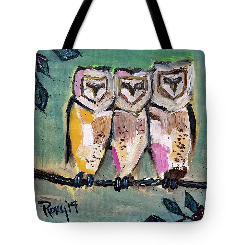 Owls Tote Bag featuring the painting White Owls by Roxy Rich