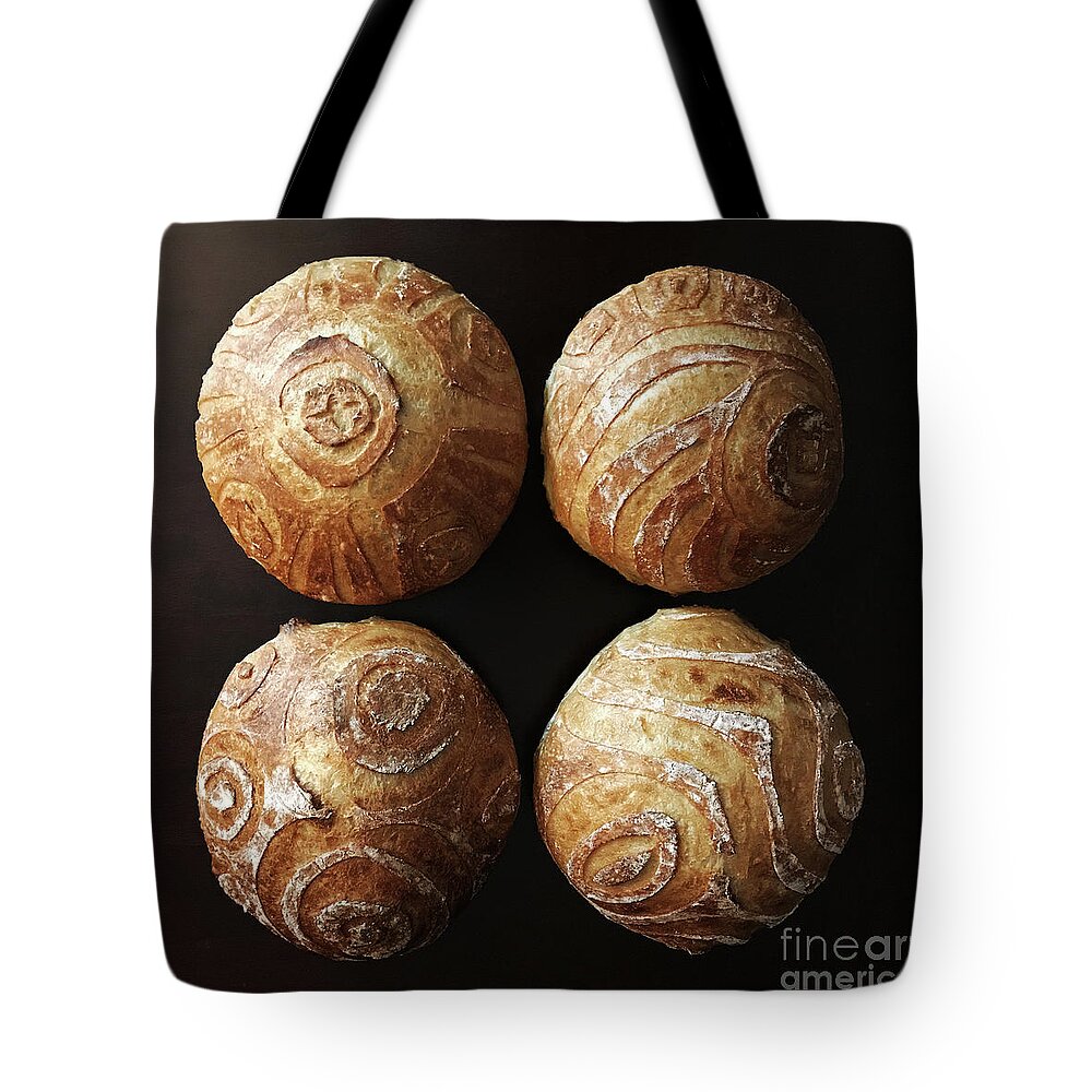 Bread Tote Bag featuring the photograph White Sourdough with Abstract Scoring Design 1 by Amy E Fraser