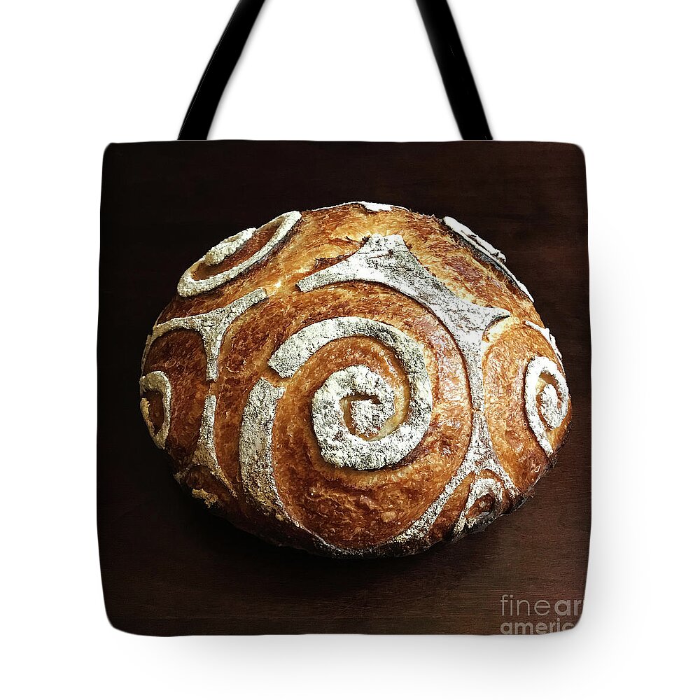 Bread Tote Bag featuring the photograph White Spiral Scored Sourdough 1 by Amy E Fraser