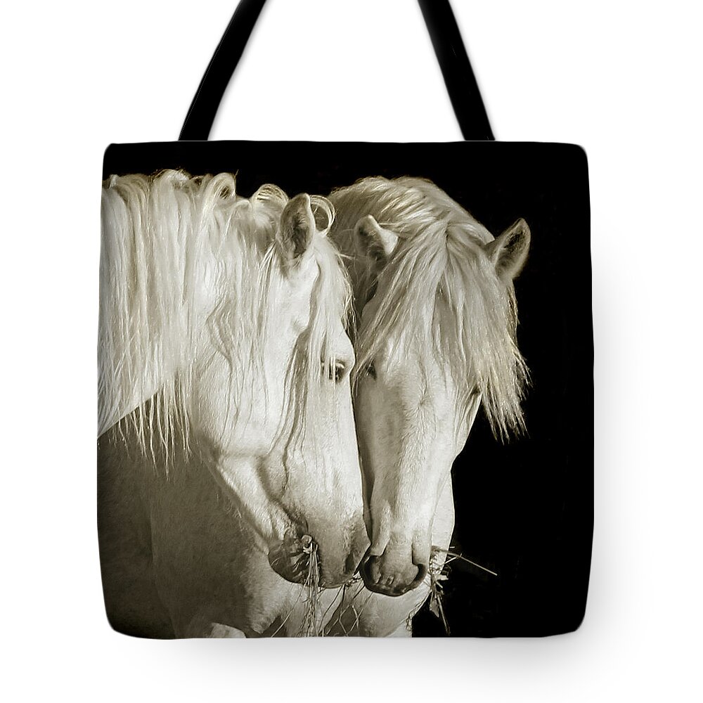 Wild Horses Tote Bag featuring the photograph White Stallions by Karen Lynch