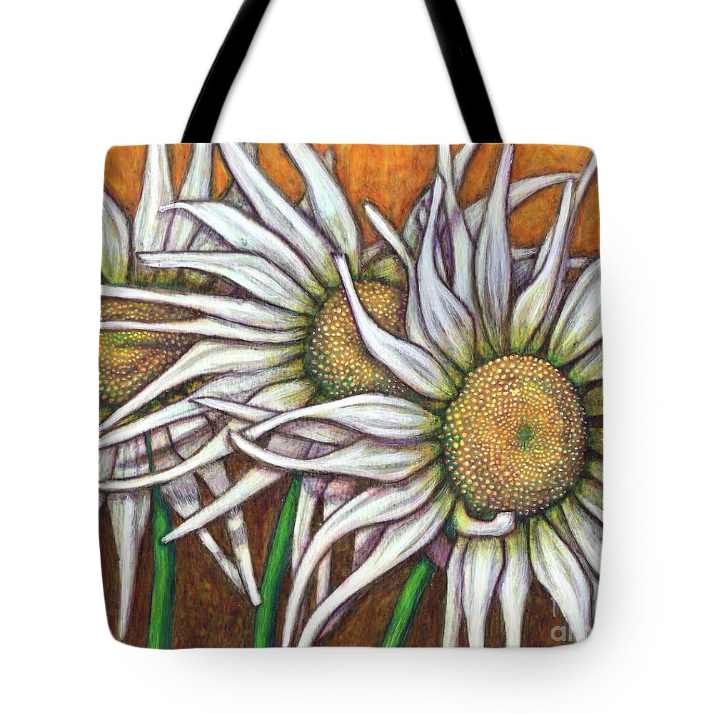 Daisy Tote Bag featuring the painting Wild Daisy Trio by Amy E Fraser