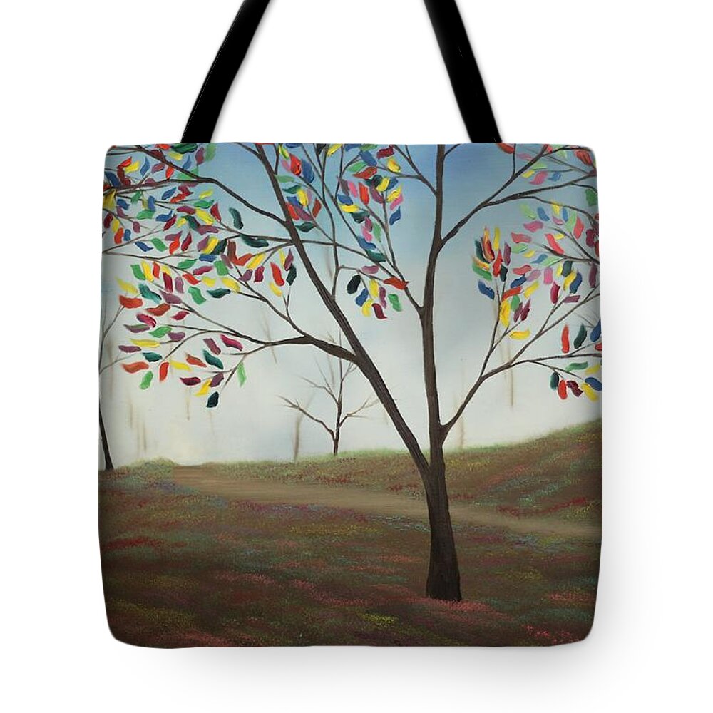Landscape Tote Bag featuring the painting Wild Flower Lane by Berlynn