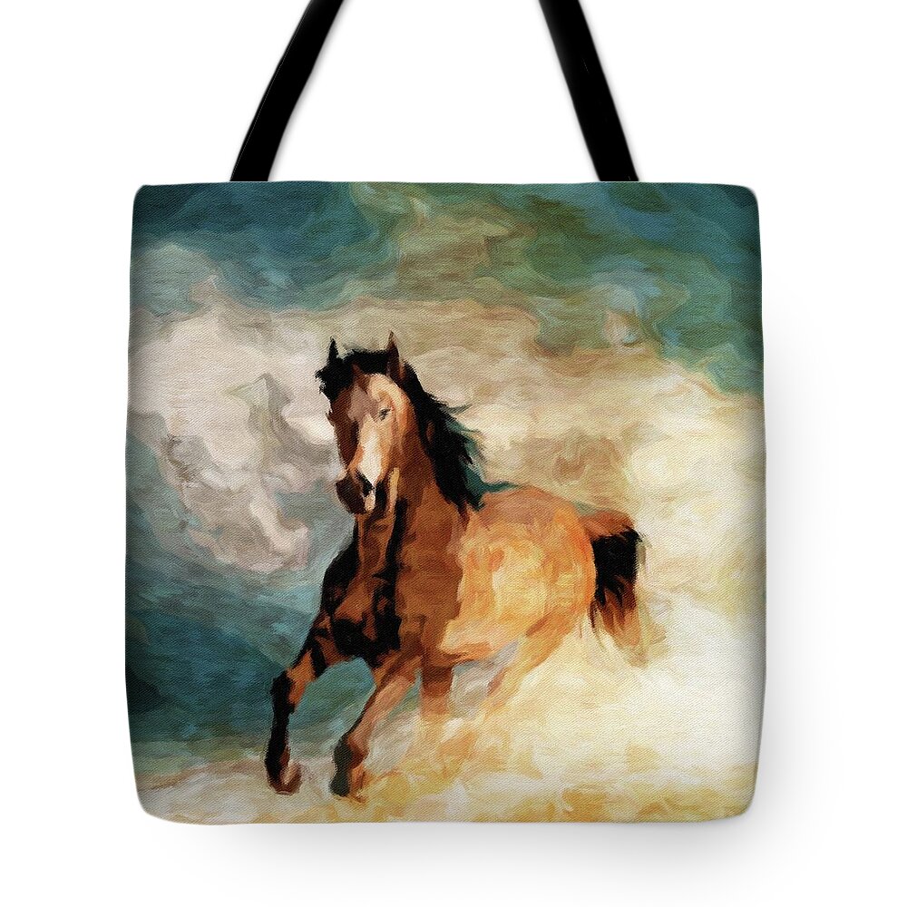 Digital Art And Mixed Media Tote Bag featuring the digital art Wild Horse by Lawrence Allen