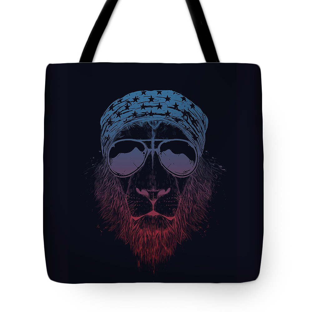 Lion Tote Bag featuring the drawing Wild lion by Balazs Solti