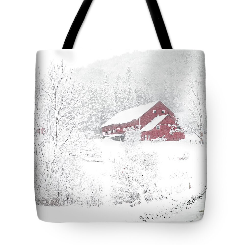 Vermont Tote Bag featuring the photograph Wilder Farm in Snowstorm by Tim Kirchoff