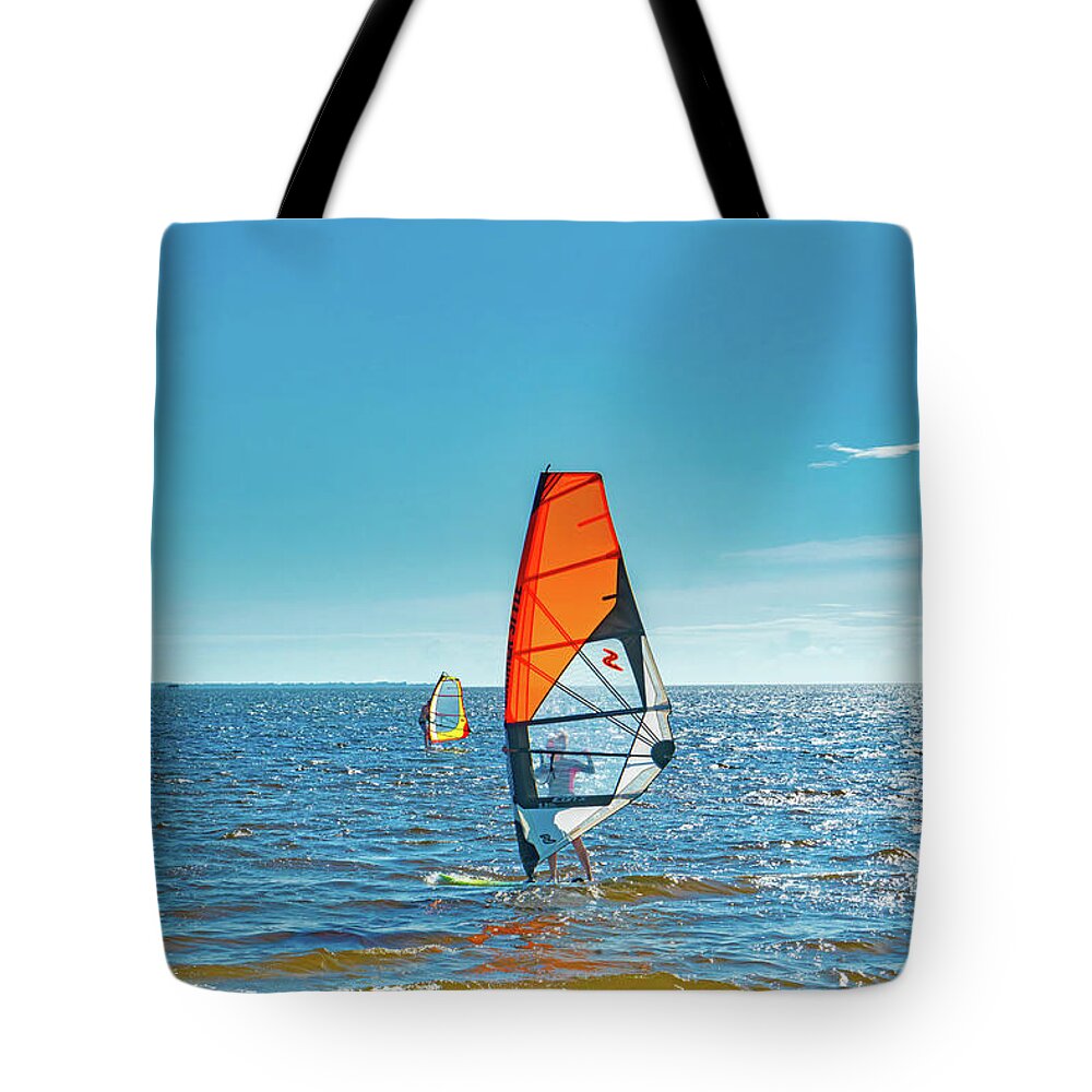 Estock Tote Bag featuring the digital art Wind Sailing, Outer Banks, Nc by Laura Zeid