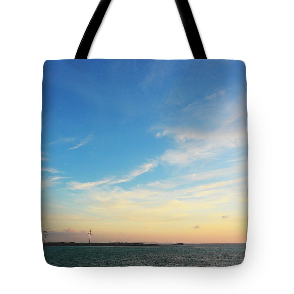 Environmental Conservation Tote Bag featuring the photograph Wind Turbines On A Small Island by Imagewerks