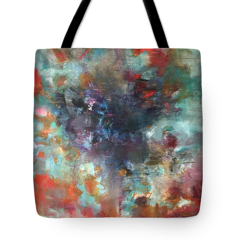 Abstract Tote Bag featuring the painting Wind Your Way Through All the Notes by Laurie Maves ART