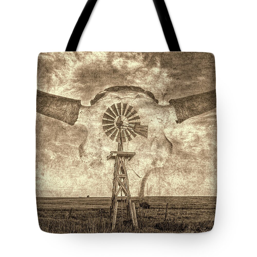 Kansas Tote Bag featuring the photograph Windmill and Bison 001 by Rob Graham