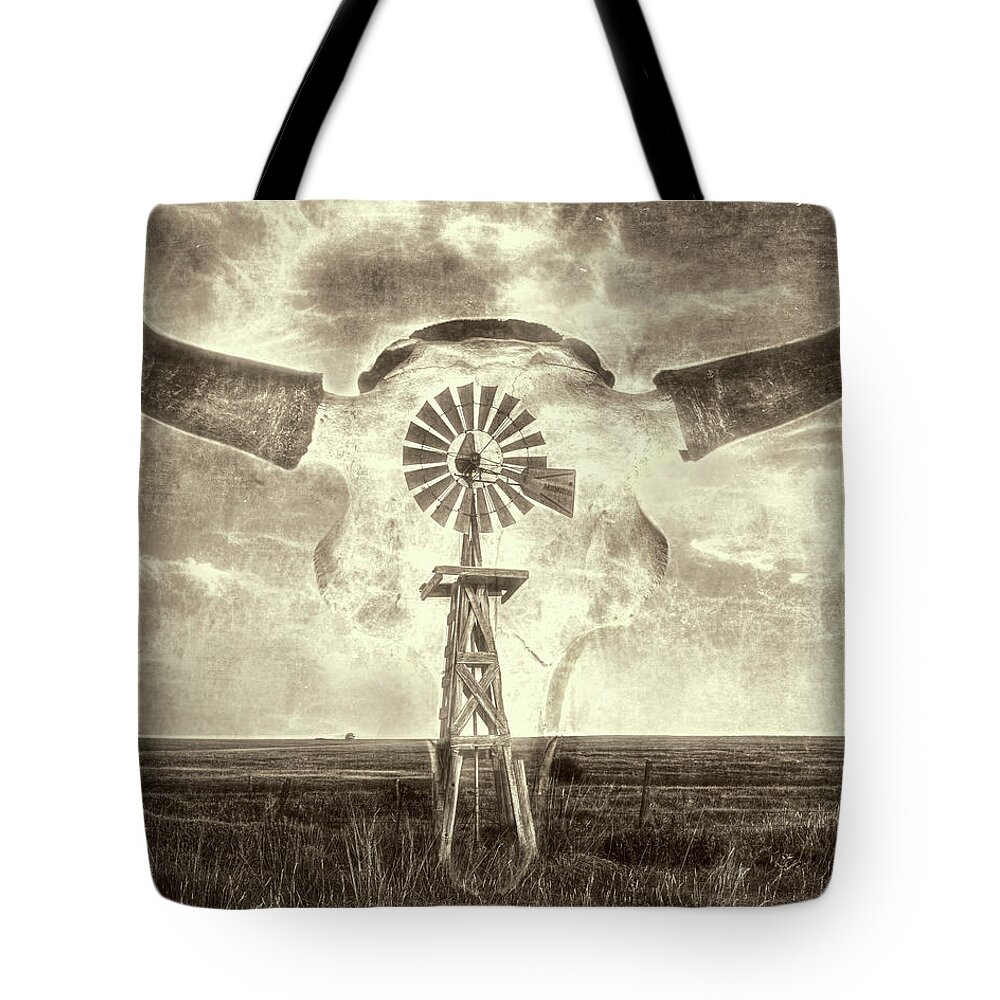Kansas Tote Bag featuring the photograph Windmill and Bison 002 by Rob Graham