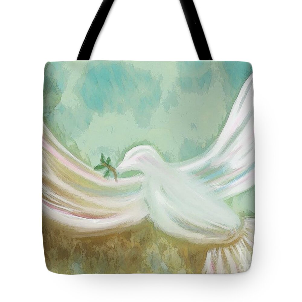 Prophetic Tote Bag featuring the mixed media Wings of Peace by Jessica Eli