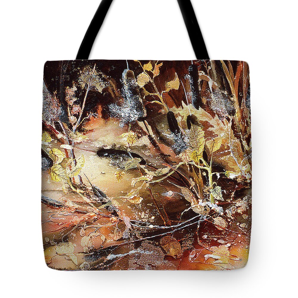 Cattails Tote Bag featuring the painting Winter Cattails by Connie Williams