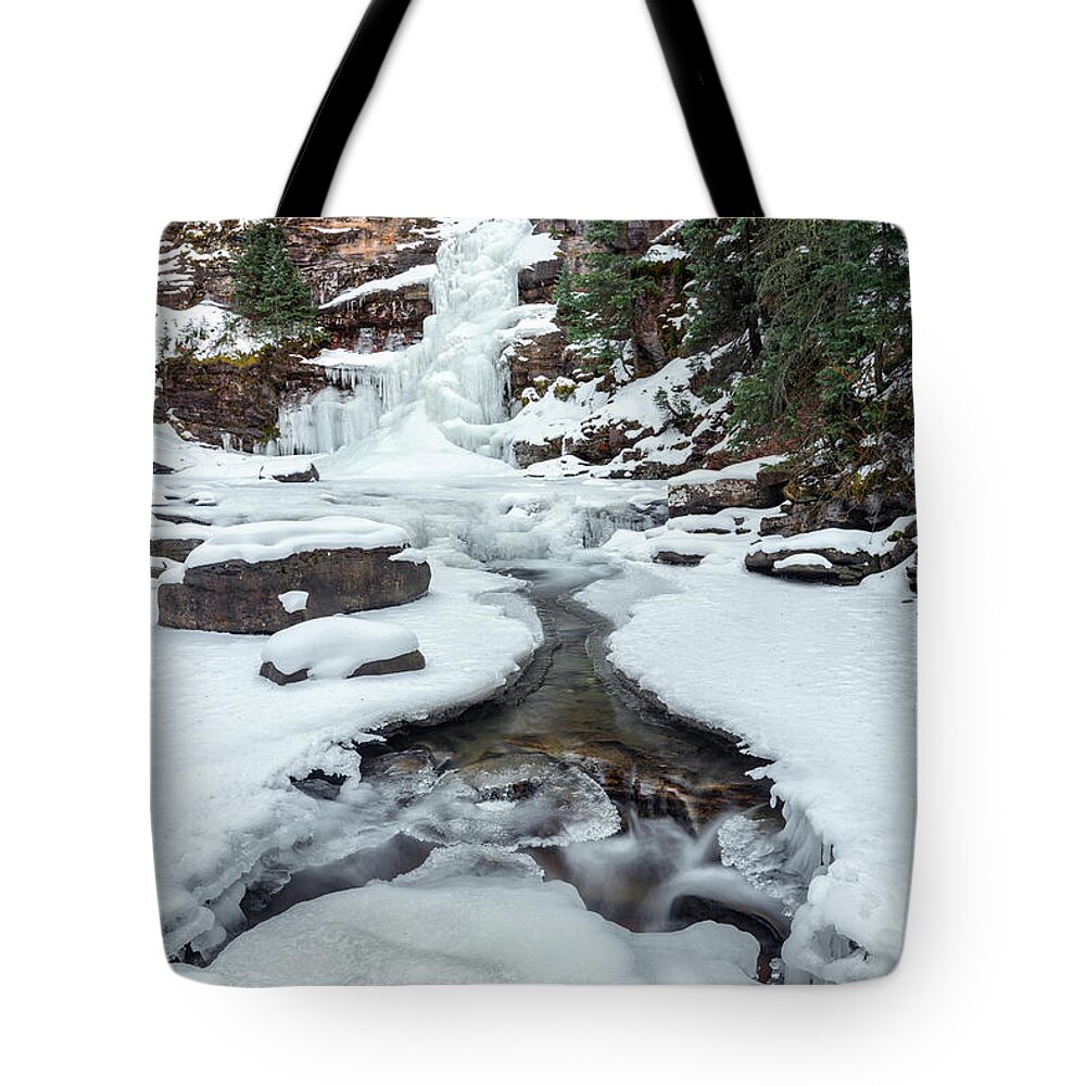 Waterfall Tote Bag featuring the photograph Winter Falls by Angela Moyer