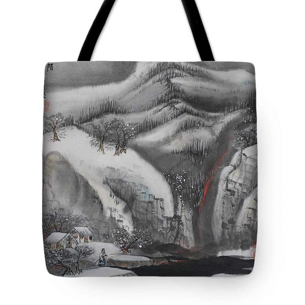 Chinese Watercolor Tote Bag featuring the painting Winter by Jenny Sanders
