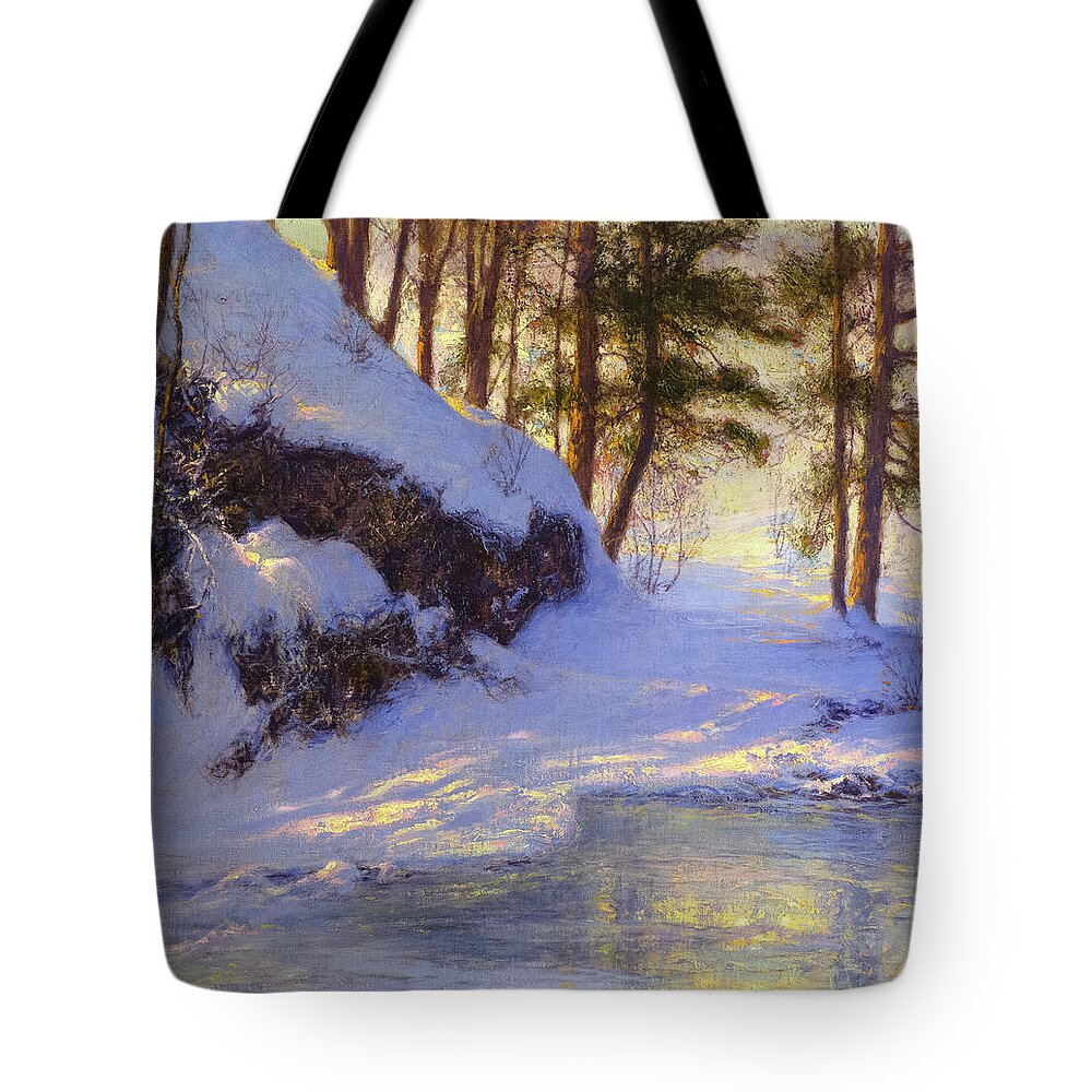 Snow Tote Bag featuring the painting Winter Pond by David Lloyd Glover