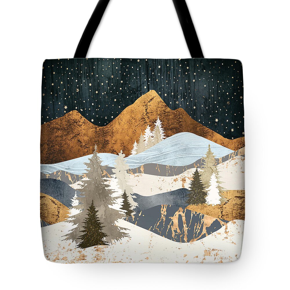 Digital Tote Bag featuring the digital art Winter Stars by Spacefrog Designs