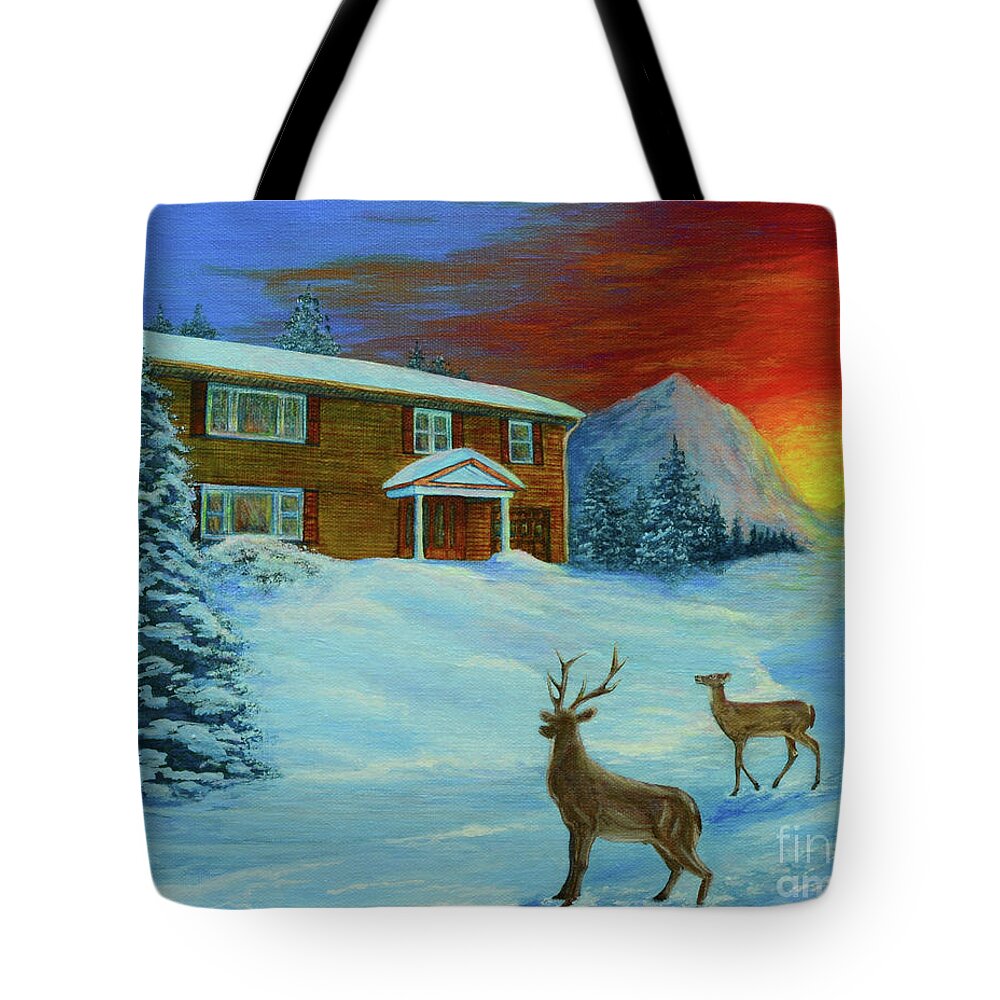 Snow Tote Bag featuring the painting Winter Sunrise by Aicy Karbstein