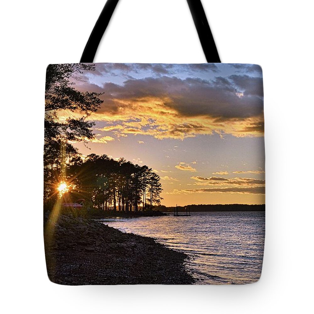 Winter Sunset On Lake Murray South Carolina Tote Bag featuring the photograph Winter Sunset On Lake Murray South Carolina by Lisa Wooten