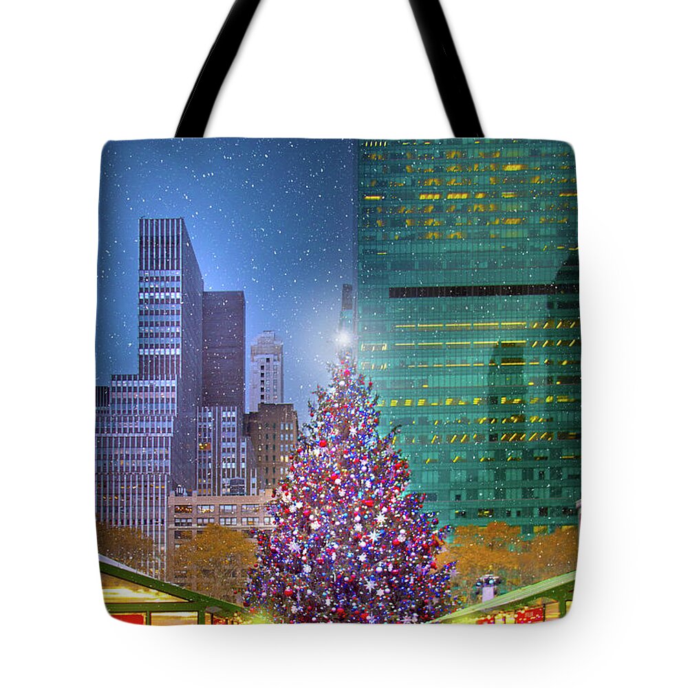 Bryant Park Christmas Market Tote Bag featuring the photograph Winter Village and Christmas Market by Mark Andrew Thomas
