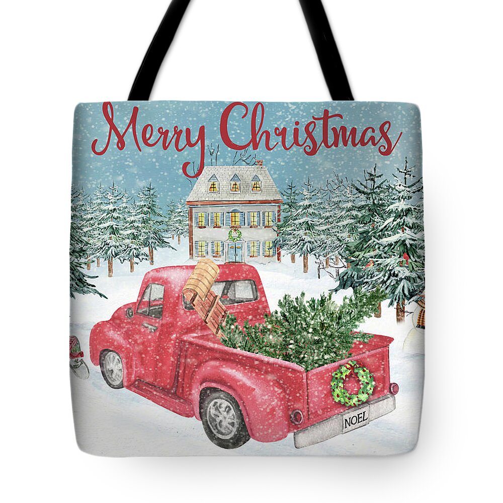 Christmas Tote Bag featuring the painting Winterland Truck by Jean Plout