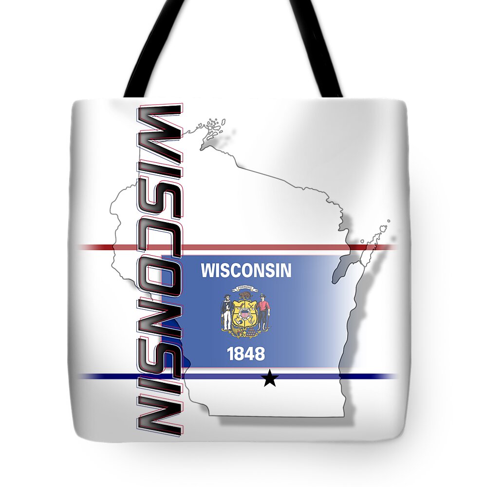 Wisconsin Tote Bag featuring the digital art Wisconsin State Vertical Print by Rick Bartrand
