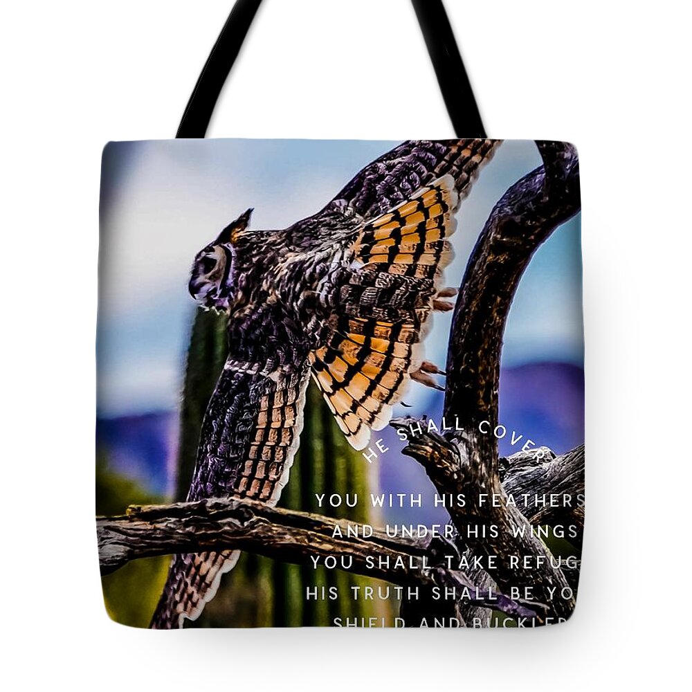 Owl Tote Bag featuring the photograph Wise and Faithfilled Owl by Shawn M Greener