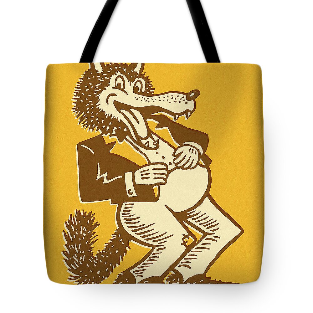Campy Tote Bag featuring the drawing Wolf Wearing Suit by CSA Images