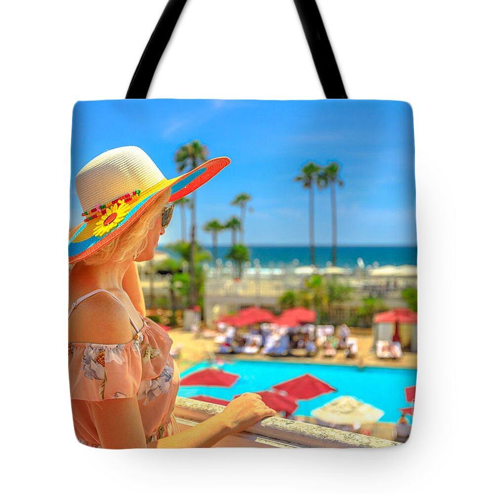 San Diego Tote Bag featuring the photograph Woman California summer destination by Benny Marty
